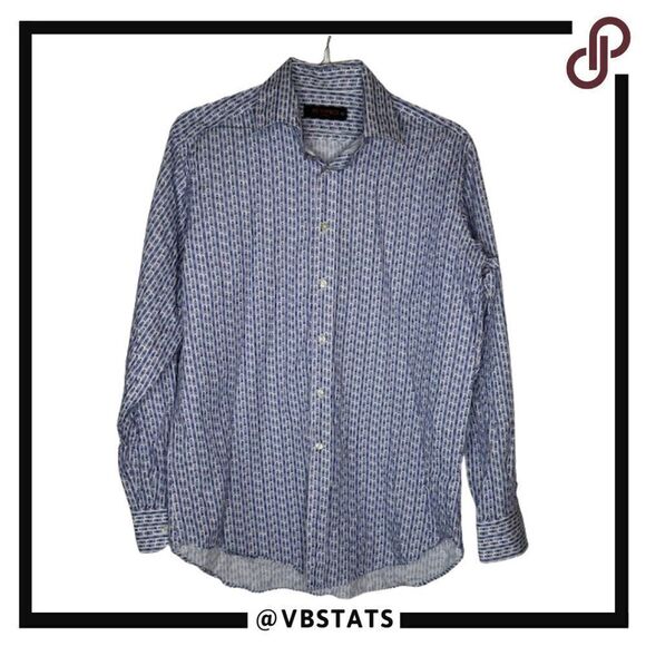 Etro Milano Size 42 (Large) Men's Long Sleeve Luxury Button Down in Navy-White - Picture 1 of 6